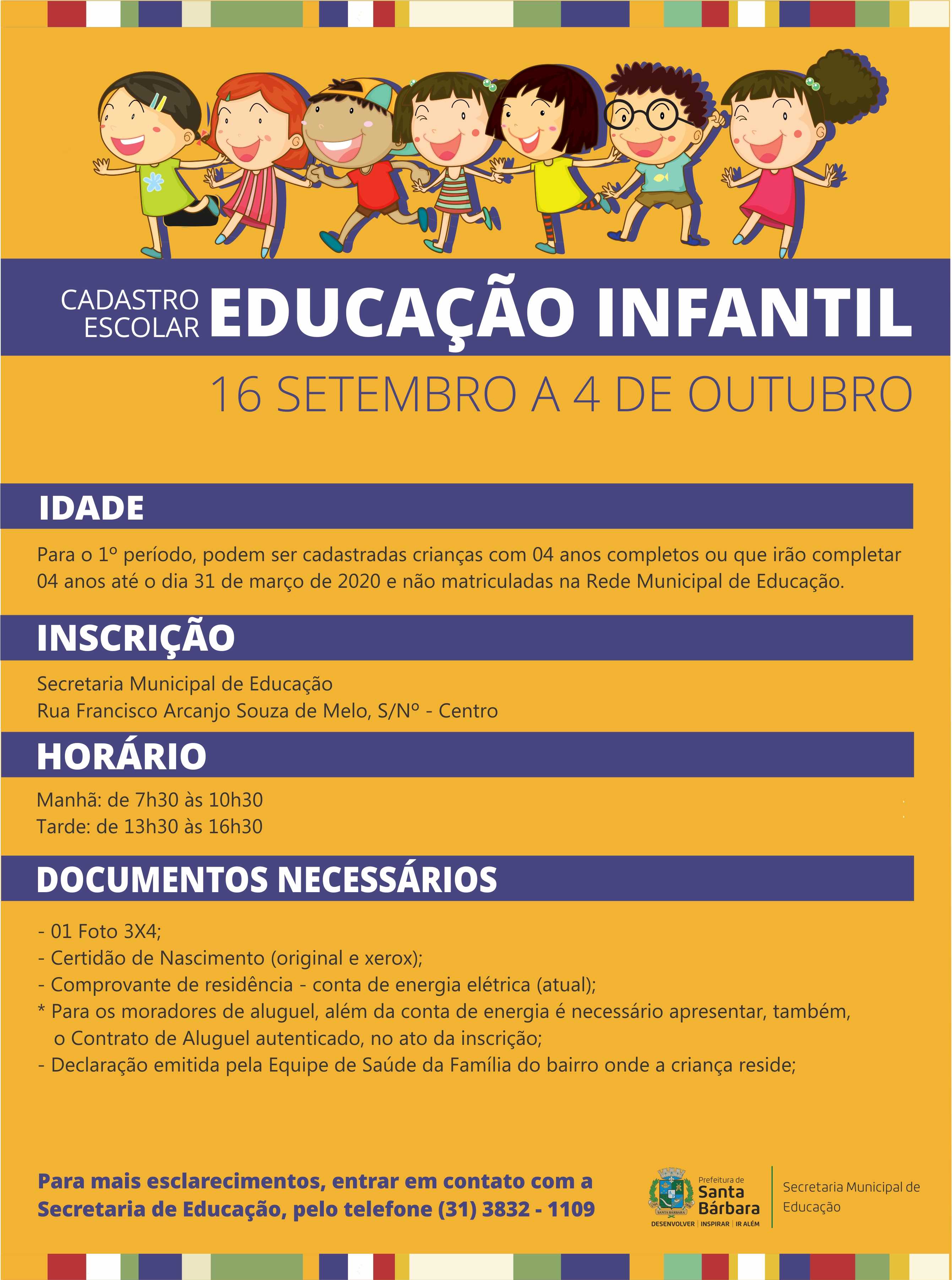 Prefeitura Municipal De Santa Bárbara Cadastro Escolar 2020 Para A Educação Infantil Tem 9096